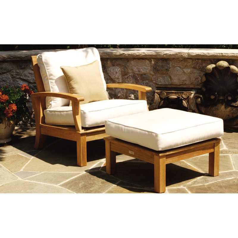Monterey Teak Outdoor Ottoman, Canvas Natural Sunbrella® Canvas