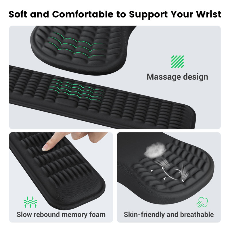 Ergonomic Mouse Pad And Keyboard Wrist Rest Set, Super Soft Memory Foam Desk Wrist Support For Computer Keyboard, Non-Slip Arm Palm Rests Cushion For Typing Gaming Office Laptop Mac
