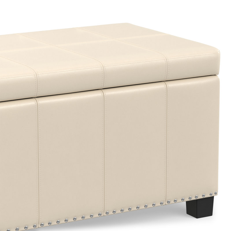 Banc de rangement avec repose-pieds de rangement rectangulaire en cuir végétalien et rembourré avec mousse à haute densité Amelia