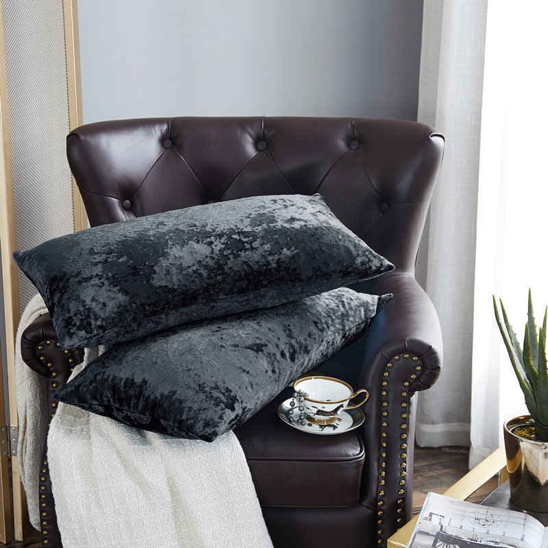 Floral Rectangular Lumbar Cushion Cover, Gun Metal