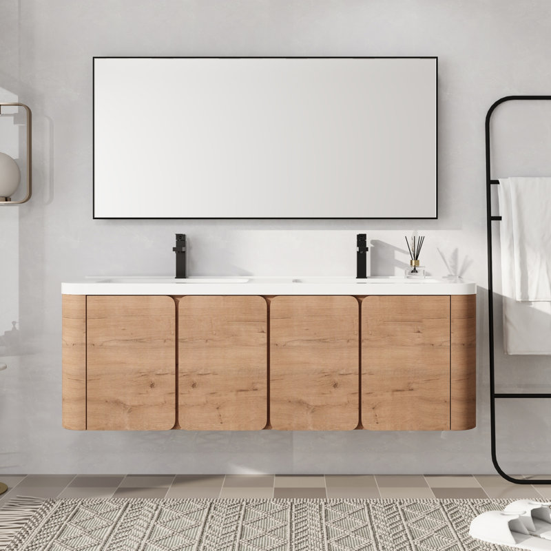 Meuble-lavabo double 60 po avec plateau en résine, 60"