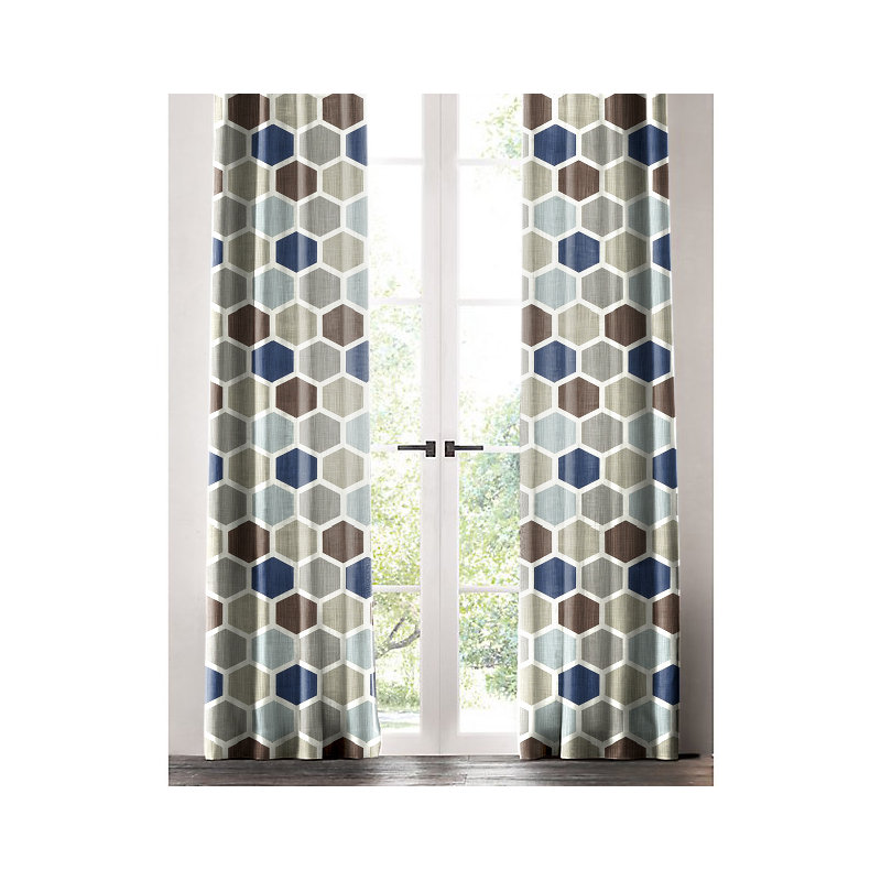 Cotton Room Darkening Curtain Single Panel, 50" W x 108" L, Blue/Brown