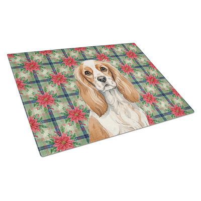 Planche à découper en verre Blenheim Cavalier Spaniel Christmas PoinsettIas