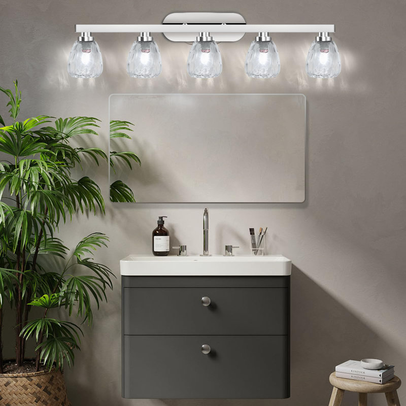 Bathroom Light Fixtures, Modern Vanity Lights with Hammered Glass Shade, 5