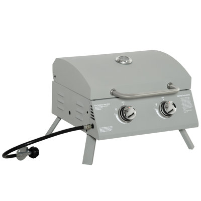 2 Burner Propane Gas Grill Outdoor Portable Tabletop BBQ With Foldable Legs, Lid, Thermometer For Camping, Picnic, Backyard -  Outsunny, 846-104V80SR