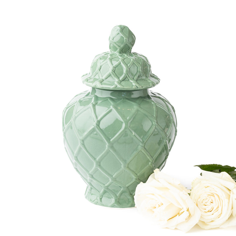 Pot à gingembre vert texturé - grand, overall height- 10''