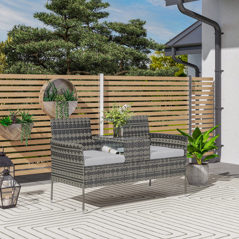RattanLoveseat with Built-in Coffee Table