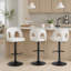 Tabouret de bar réglable en métal noir et tissu blanc neige avec repose-pieds arrondi en T - ensemble de 2-625761764