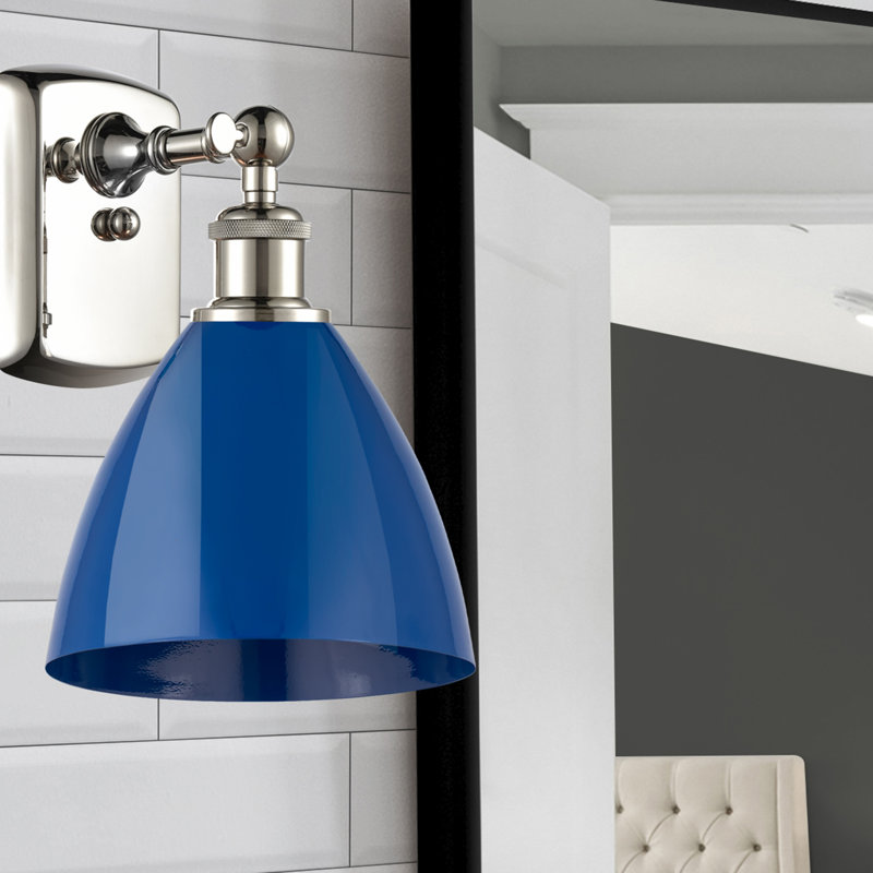 Steel Armed Sconce, Blue, Polished Nickel