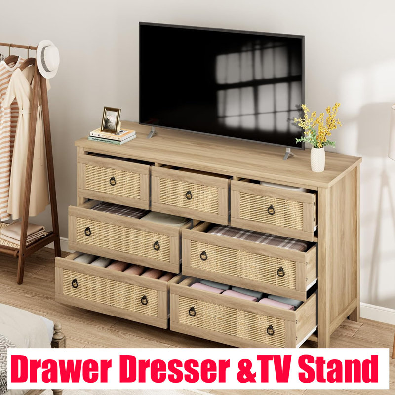 Boho Style Rattan Drawers Dresser