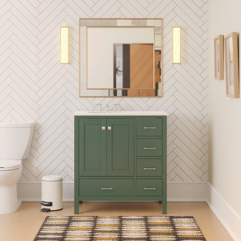 Ensemble de meuble-lavabo simple 36 po Claudett, Vert sauge, Engineered White