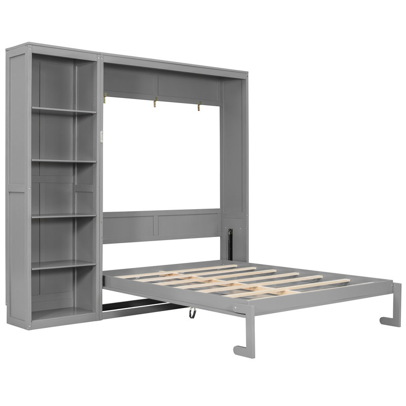 Grand lit gris avec tablettes, mur pour bureau personnel, solution d'espace, assemblage facile de plusieurs pièces, support de matelas, belle apparence