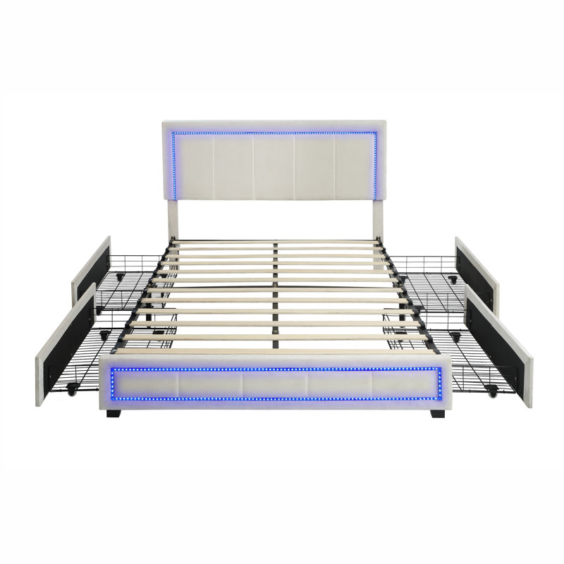 Allyse Storage Platform Bed, Beige, Queen