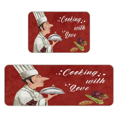 Ensemble de 2 tapis de cuisine Red Kitchen With Love