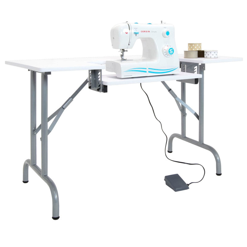 Table pliante multifonctionnelle de couture et de loisirs créatifs Studio Designs avec étagère pour machine, blanche