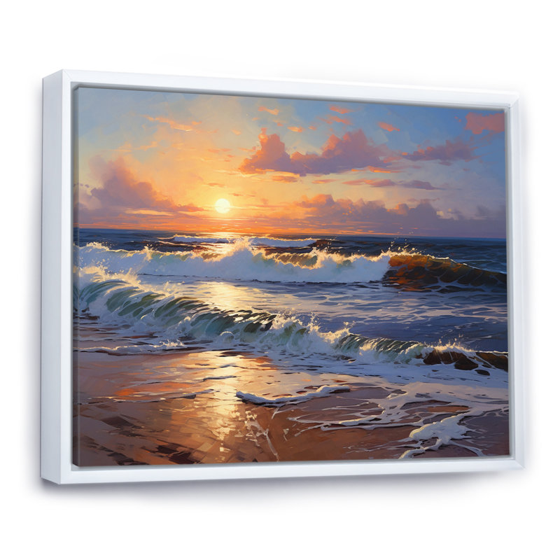 Coucher de soleil, tranquillité, plage vibrante, mariage I - reproduction, H 12 po x l 20 po x P 1 po, Cadre flottant blanc