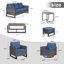 Ensemble de mobilier d'extérieur en osier 9 pièces  - Canapé 3 places et fauteuils pivotants