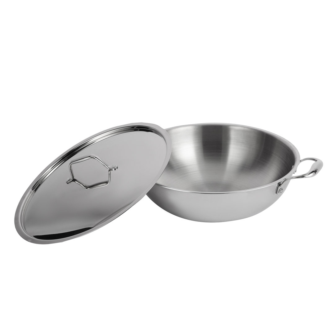 Royalford Triply Stainless-Steel Wok Pan with Lid