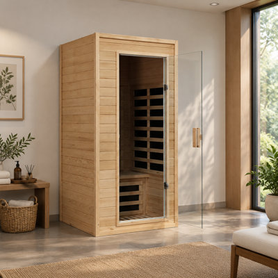 Sauna intérieur Hemlock pour une personne, infrarouge lointain et lumière rouge, intégré au toit
