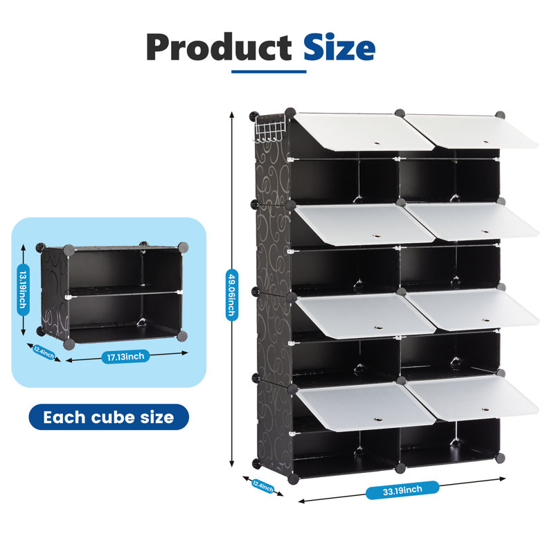 Armoire de rangement pour chaussures empilable 32 paires, H 49,06 po x l 33,19 po x P 12,4 po, Noir