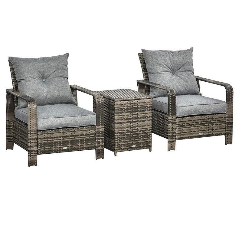 Hulme 2 Seater Rattan Conversation Set, Grey, Brown