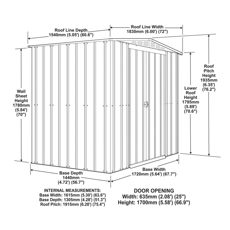 Globel 6 X 5 Apex Metal Shed, Grey