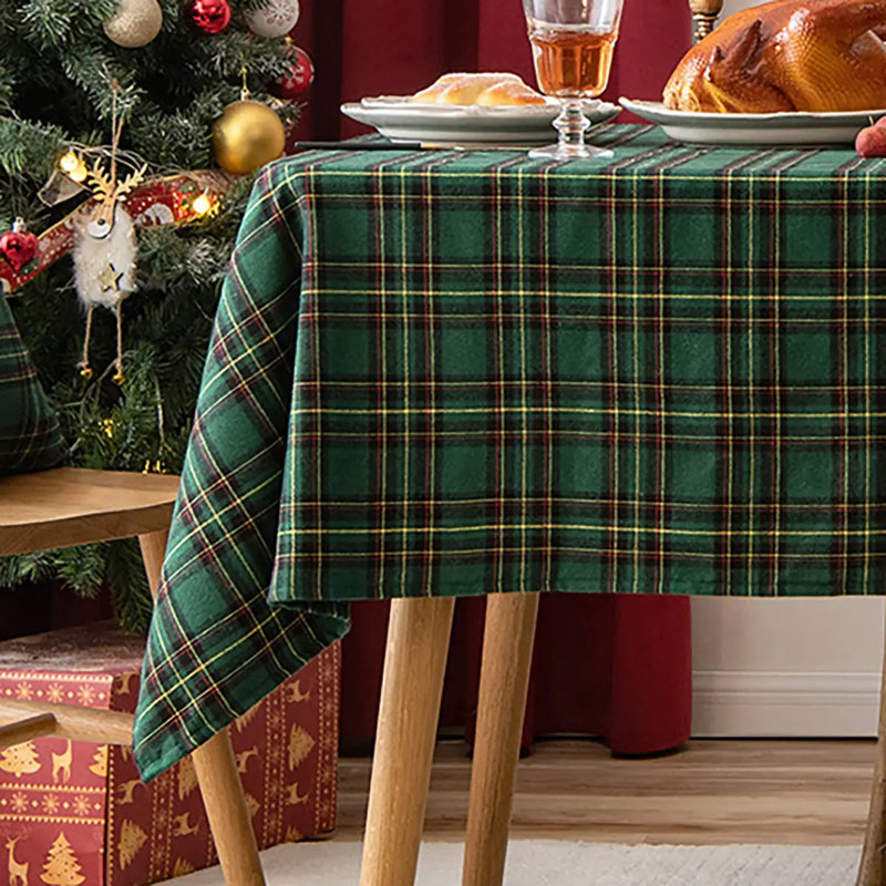 Reviel Plaid Christmas Polyester Tablecloth, Green, 56" L x 56" W