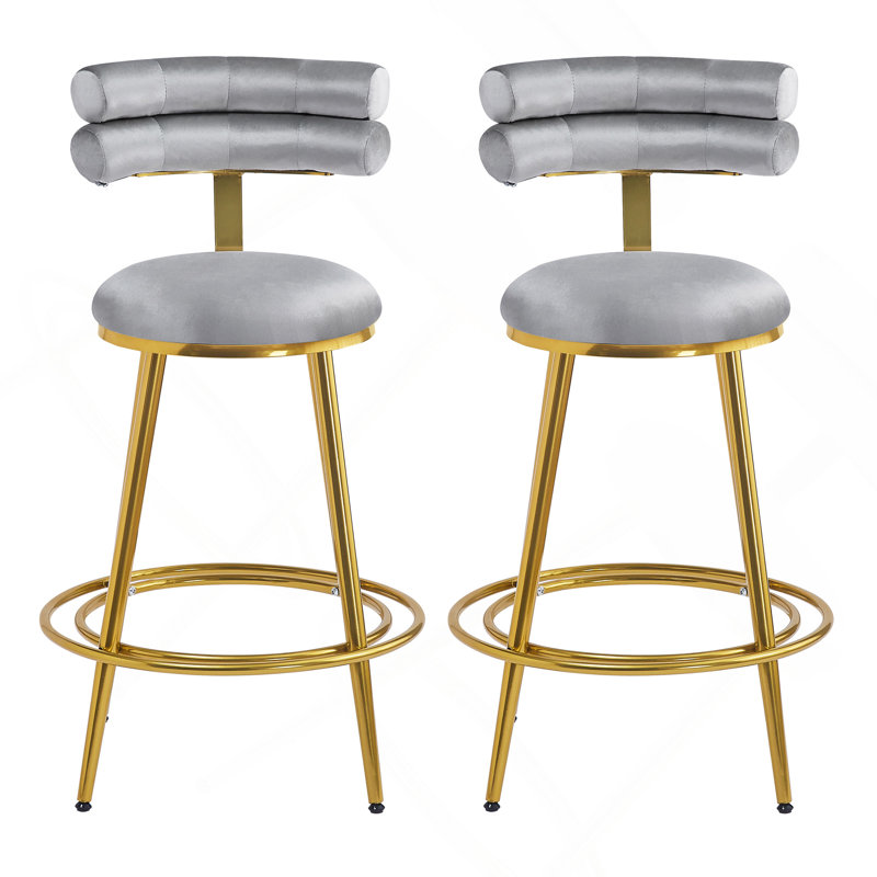 Ensemble de 2 tabourets de comptoir 27,65 po Modern, velours gris foncé avec structure en fer, dossier et coussin moelleux, repose-pieds