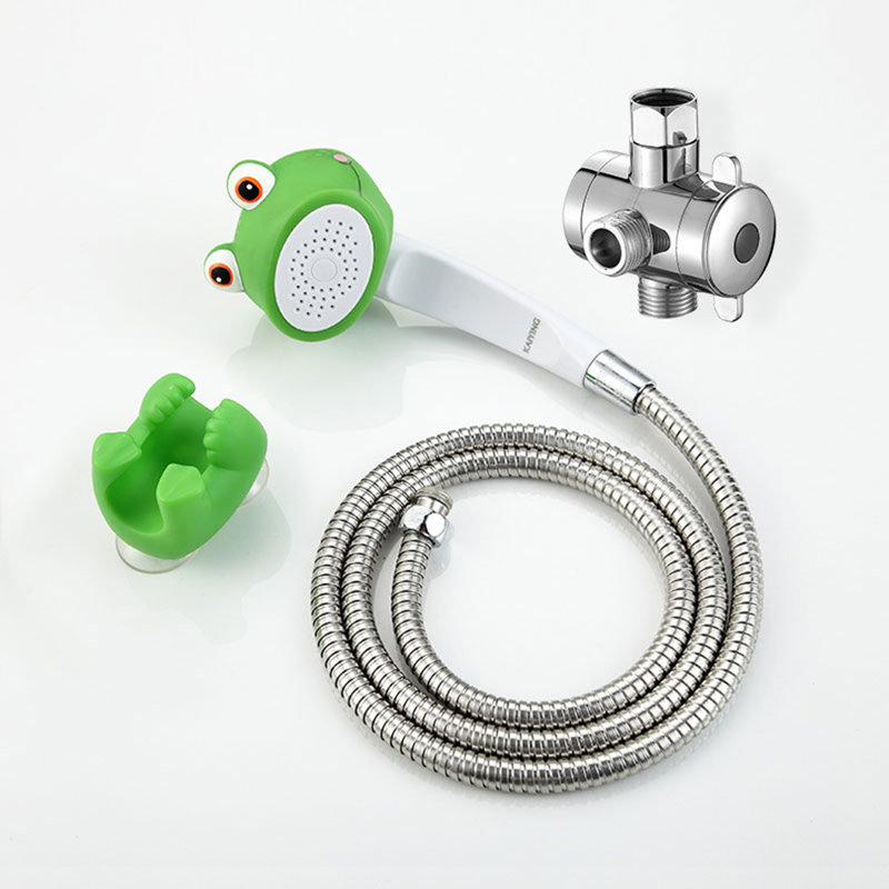 Pomme de douche à main pour enfant, pomme de douche pour enfant avec tuyau et inverseur, Froggie, Vert, Froggie