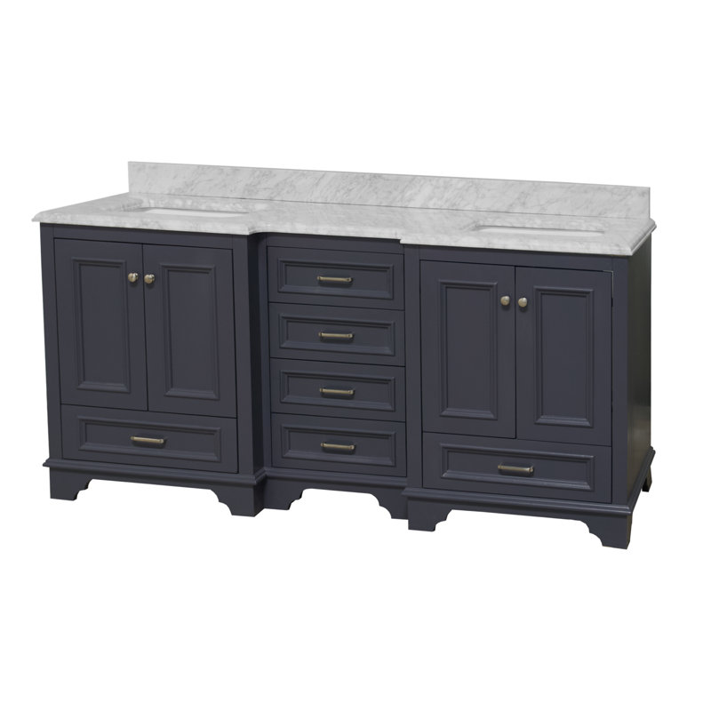Ensemble de meuble-lavabo double 72 po Loughlam, Marbre de Carrare, Gris marine