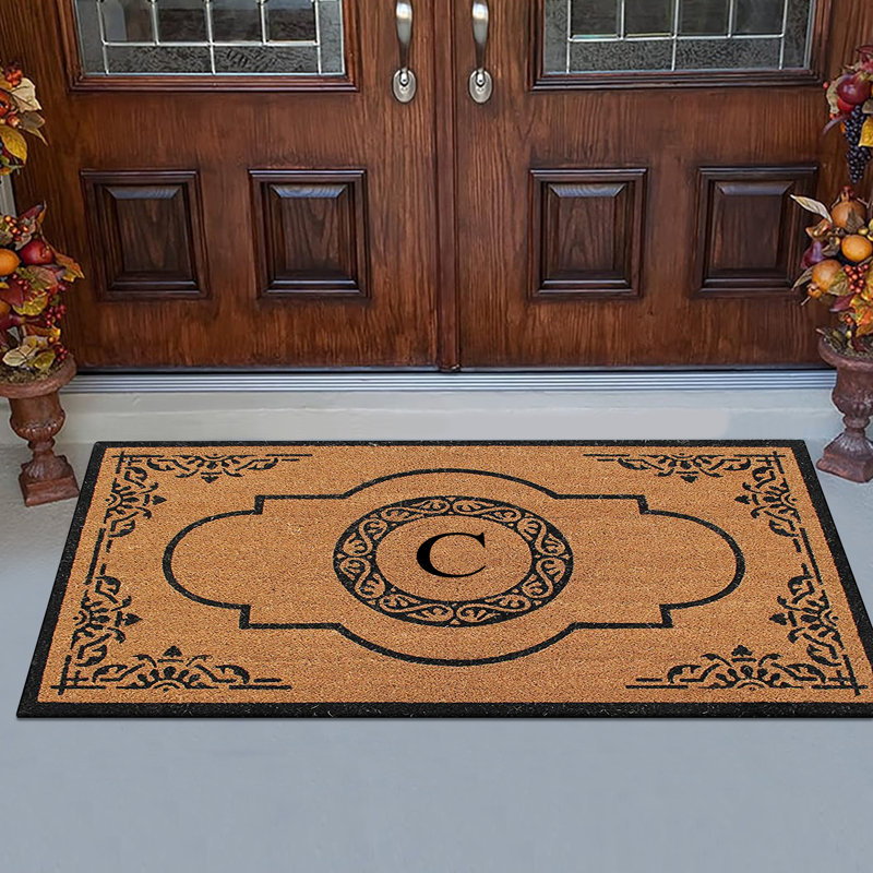 Issac Natural Coir and PVC Backing 36" X 72" Double Door Mat Outdoor Entrance Monogrammed Doormat , C