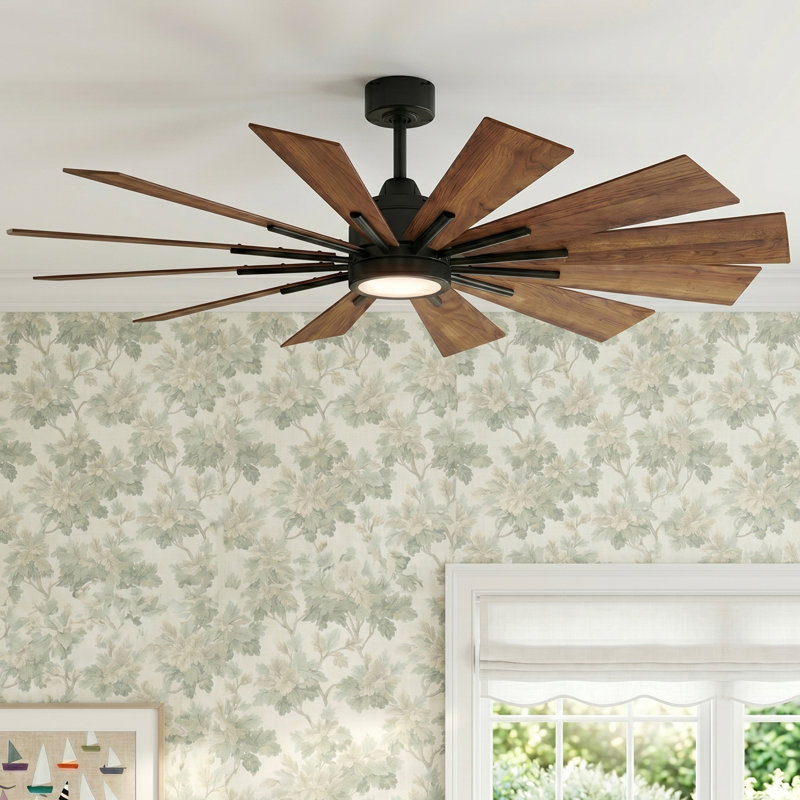 Archibald 60'' Ceiling Fan with LED Lights, Matte Black with Antique Oak Blades