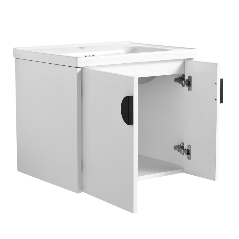 Armoire de salle de bain avec lavabo en céramique et design contemporain - portes de fermeture en douceur chic pour salle de bain de 24 pouces, petite