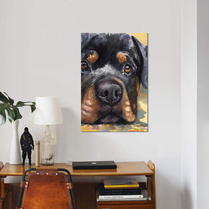 Rottweiler, reproduction sur toile, H 12 po x l 8 po x P 0,75 po, Toile tendue, Pas de tapis