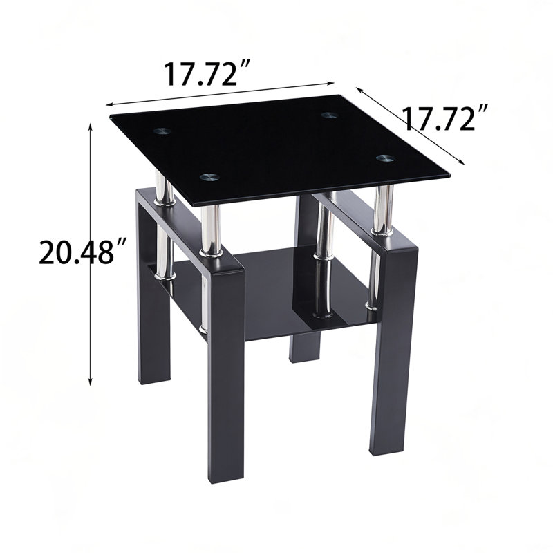 2-Layers Small Table with Storage, Black