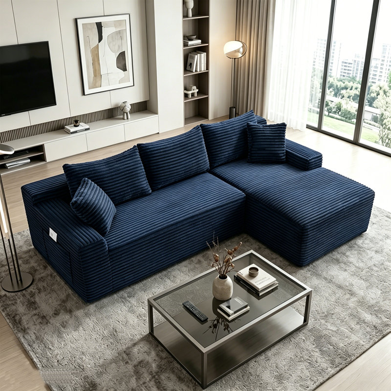 Canapé modulaire surdimensionné en L surdimensionné avec méridienne réversible et coussins décoratifs, sans assemblage