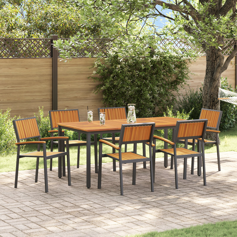 7 Piece Garden Dining Set Metal, 75cm H x 180cm W x 90cm D