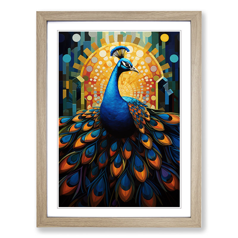 Peacock Constructivism No.4 - Single Picture Frame Print on Wood, 64cm H x 46cm W x 2" D, Oak Framed