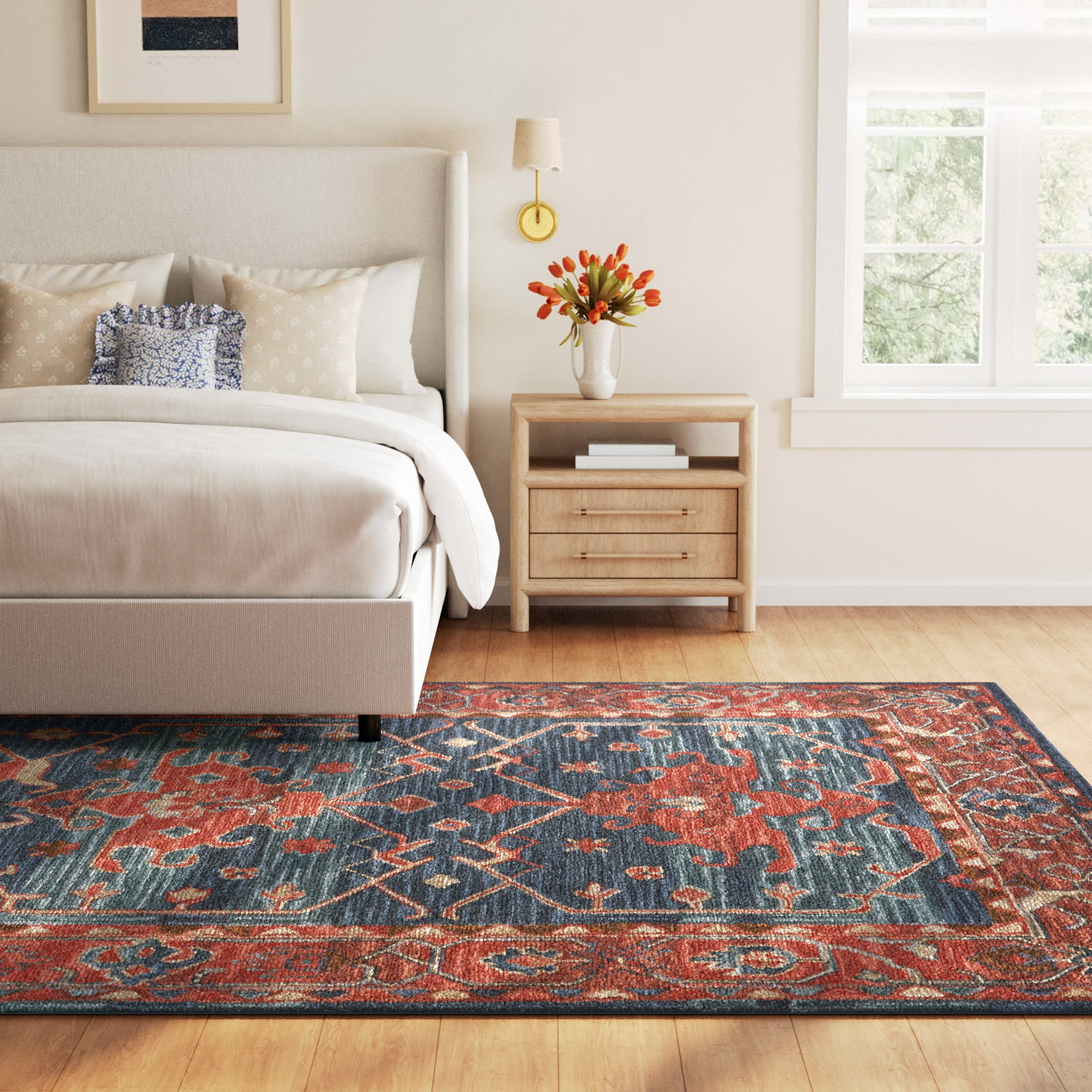 Handmade Wool Rust/Blue Rug, Rectangle 10' x 14'