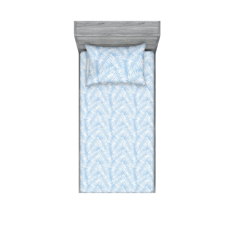  Ensemble de draps en microfibre Floral, Bleu ciel pâle, Ensemble de draps pour lit simple avec 1 taie d'or