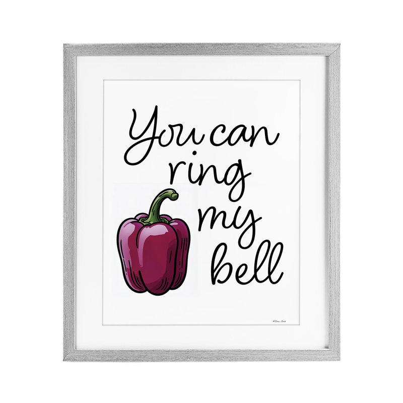 Ring My Bell Pepper, impression sous verre encadrée, design par Susan Ball, Cadre de ferme gris sous verre Farmhouse