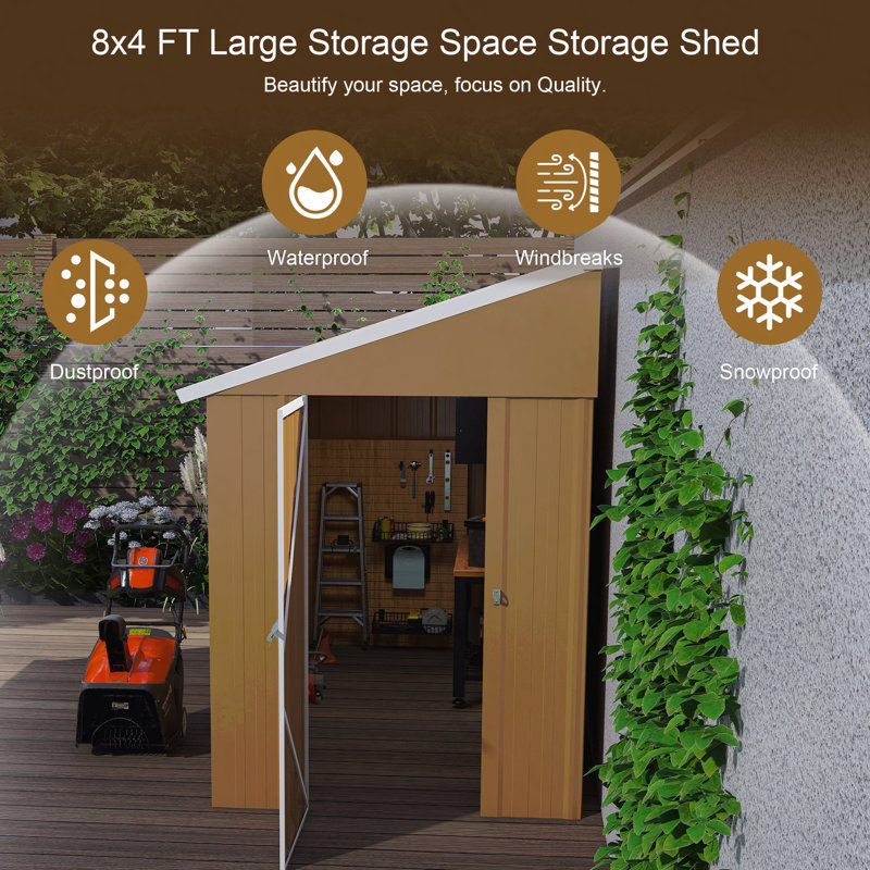 Remise de rangement robuste en métal 8 x 4 pi avec portes doubles, fenêtres et ventilation - Remise de jardin d'extérieur résistante aux intempéries