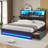 Queen Bed Frame with Bookcase Headboard, Wooden Bed Frame Queen Size with Charging Station, 4 Storage Drawers and LED Lights, with Type-C and USB, No Box Spring Needed, Black-202005755-215176010