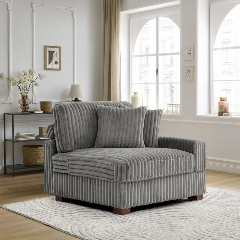 Upholstered Side Chair with Footstool, Light Grey