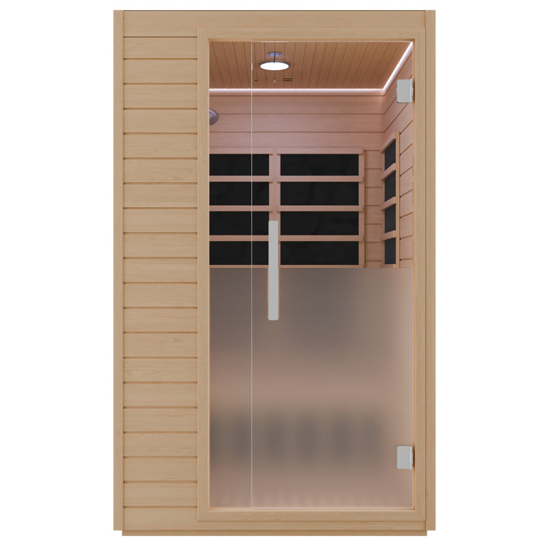 Sauna d'intérieur à cabine infrarouge pour 2 personnes avec bois de pruche du Canada, panneaux de chauffage à faible intensité électromagnétique, chromothérapie et porte en verre