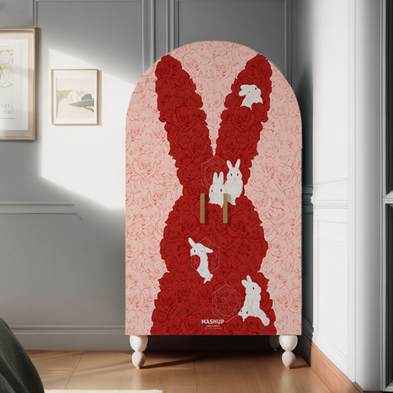 Armoire en bois à motif de lapin, Ivoire blanc