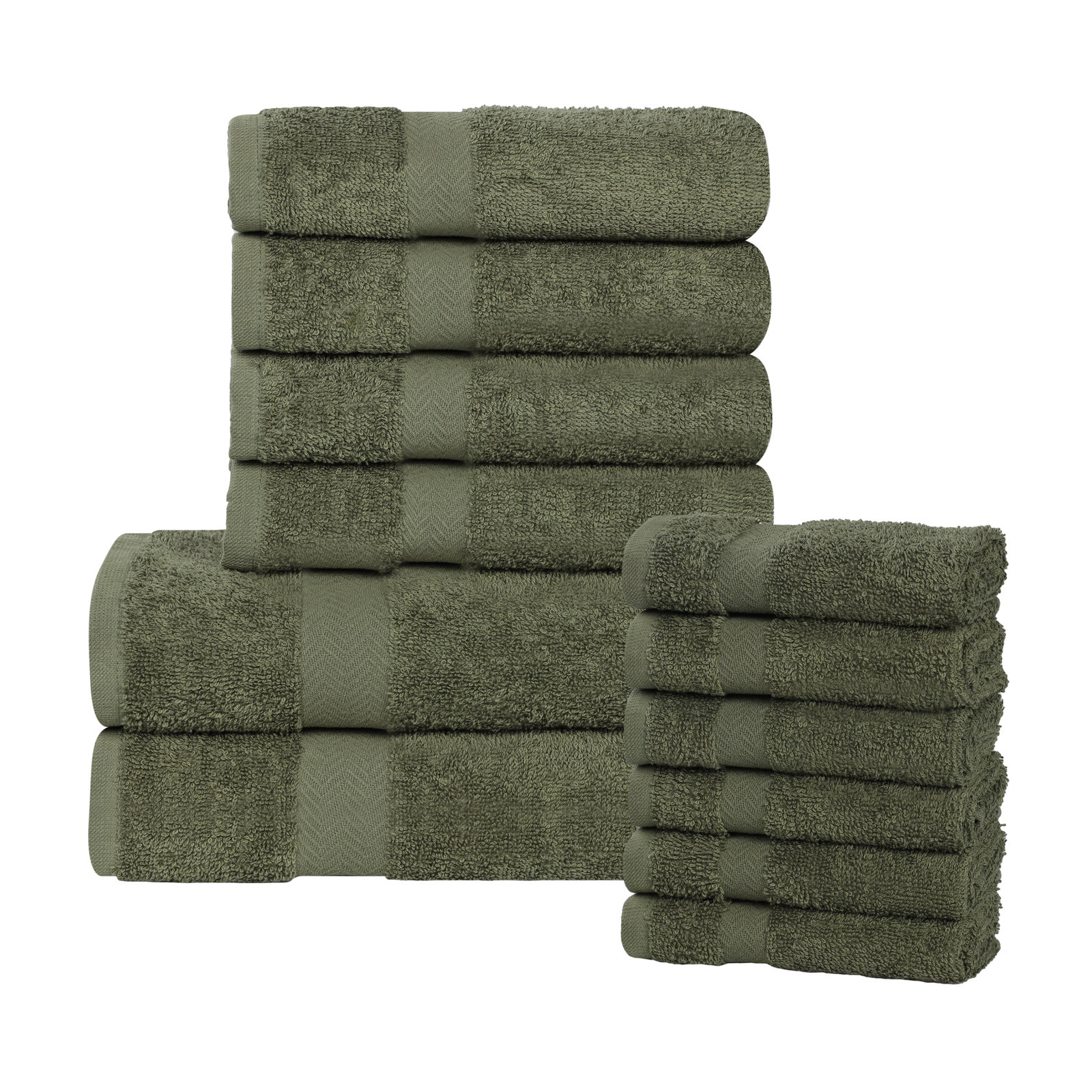 12-Piece Quick-Drying Cotton Towel Set, Forest Green