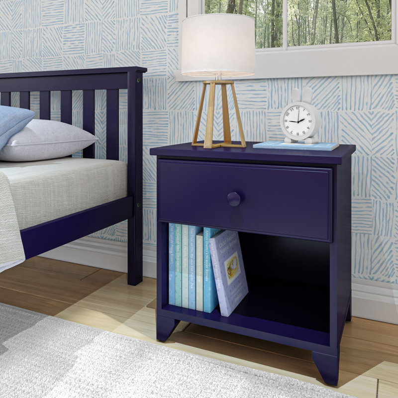  Aileana Solid Wood Nightstand with 1 Drawer, Blue