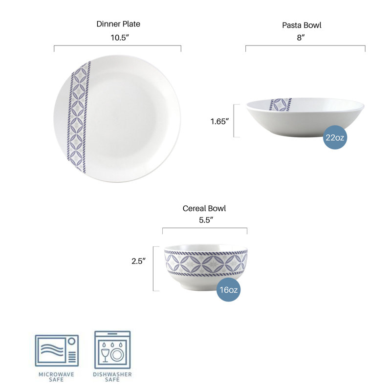 Preslie White and Blue Porcelain 18-Piece Dinnerware Set