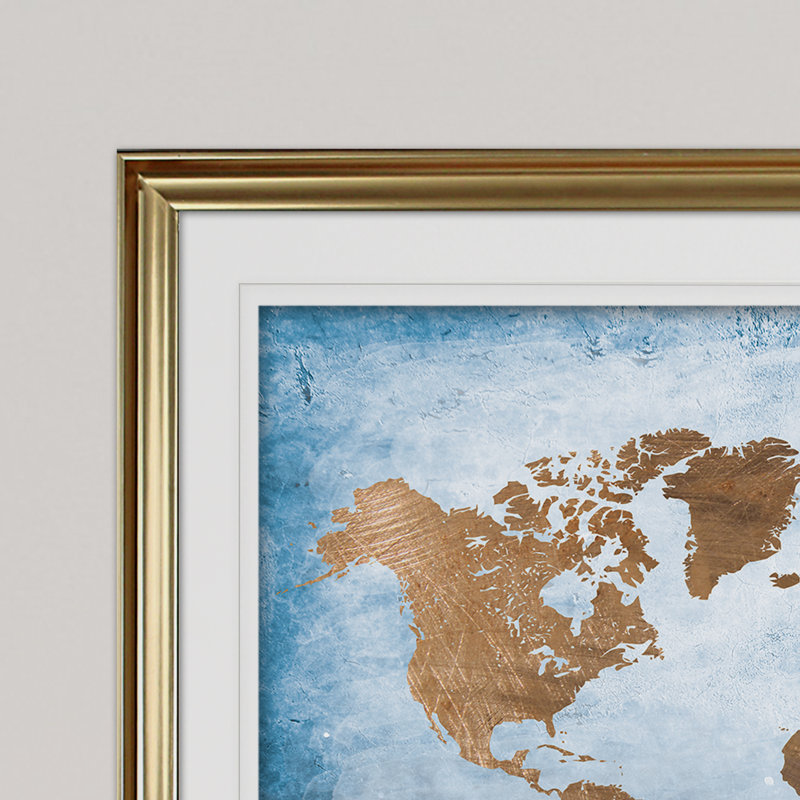 Washy World Map - reproduction d'art encadrée, Or, H 24 po x l 32 po x P 1,5 po
